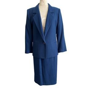 Personal Petites Vintage Wool Suit Set Navy Size 10